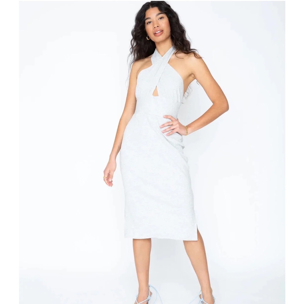 Callahan Knitwear Ribbed Halter Midi Dress Gray Cutout Size Small